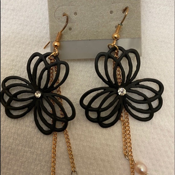 Fashion Pierced Wire Earring Black Gold NWT - Picture 6 of 7